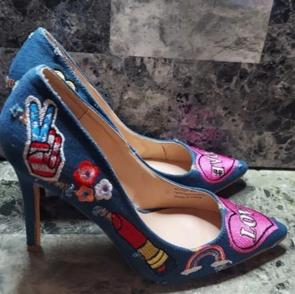 Penny Loves Kenny Denim Mixed Match Pump Womens Sz. 8W - Picture 3 of 9
